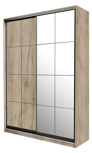 Skříň 2D Loft 1200x2400x600, DTD + zrcadlo, Lines BL, Dub kraft šedý