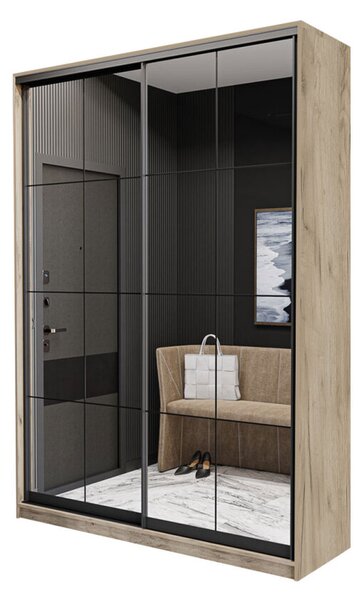 Skříň 2D Loft 1200x2400x600, 2 zrcadla Lines BL, Dub kraft šedý