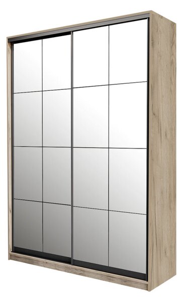 Skříň 2D Loft 1200x2400x600, 2 zrcadla Lines BL, Dub kraft šedý