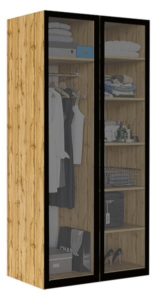 Skříň 2D 100 vitrína grafit BL, korpus dub appalache
