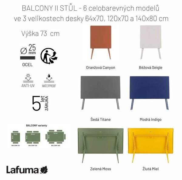 Sada BALCONY II – skládací stůl 120×70 cm + 4 ultra kompaktní židle | ColorBlock oranžová Canyon