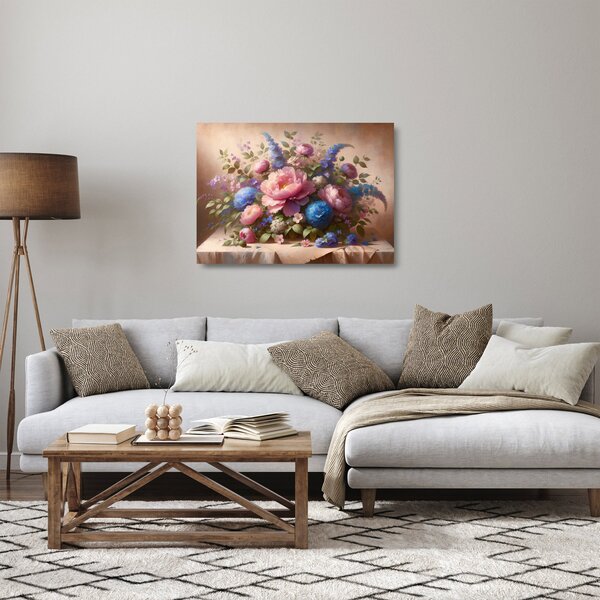 Skleněný obraz - Stůl plný květů (70x50 cm)