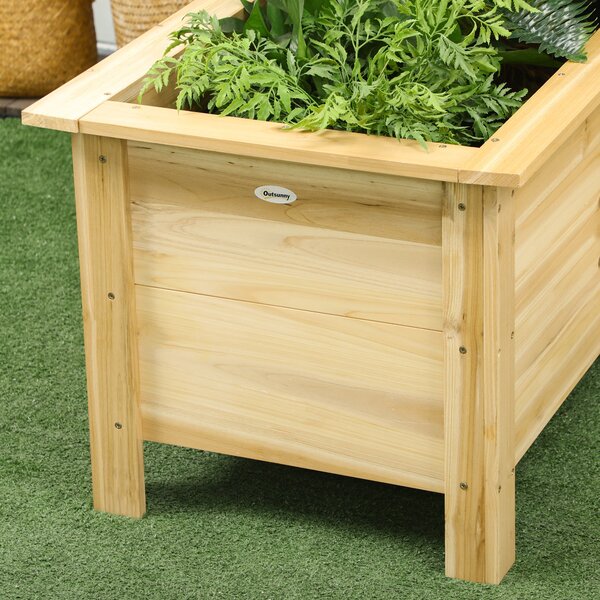 Outsunny rohový vyvýšený dřevěný záhon ve tvaru L s netkanou vložkou, venkovní záhon pro zeleninu a květiny, 120 × 120 × 50 cm, přírodní | Aosom