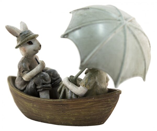 Dekorace králíci na loďce s deštníkem – 14x10x12 cm