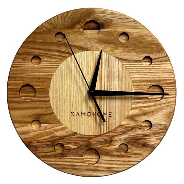 Kamohome Dřevěné nástěnné hodiny TAURUS Průměr hodin: 30 cm, Materiál: Ořech evropský