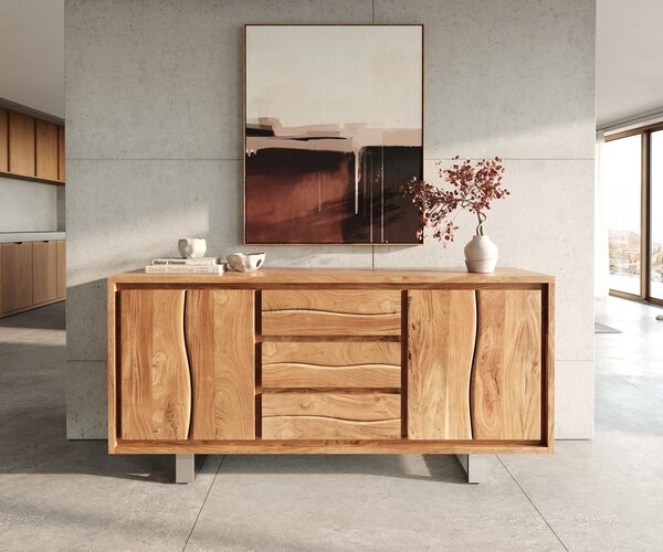 DELIFE Komoda Live-Edge 170 cm akácie přírodní 3 zásuvky 4 dvířka
