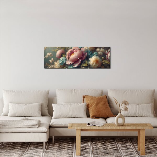 Obraz - Zátiší s květinami - malba (s hodinami) (90x30 cm)