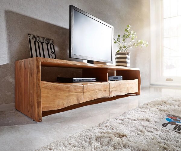 DELIFE TV stolek Live-Edge 190 cm akácie přírodní 4 zásuvky 2 přihrádky