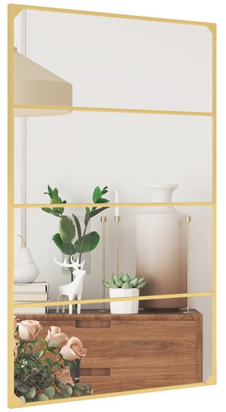 Nástěnné zrcadlo HOMCOM ve stylu okenní mřížky, zlatý kovový rám, obdélné — vodorovné i svislé, 109 × 69 cm | Aosom