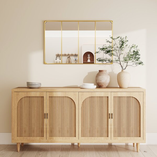Nástěnné zrcadlo HOMCOM ve stylu okenní mřížky, zlatý kovový rám, obdélné — vodorovné i svislé, 109 × 69 cm | Aosom