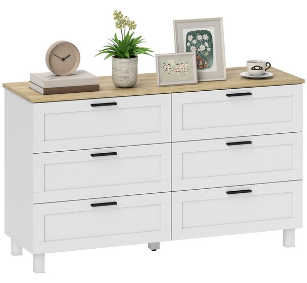 HOMCOM komoda se 6 zásuvkami, úložná skříňka s borovými nohami, moderní styl, do ložnice, obýváku nebo předsíně, 120 × 38 × 71 cm | Aosom