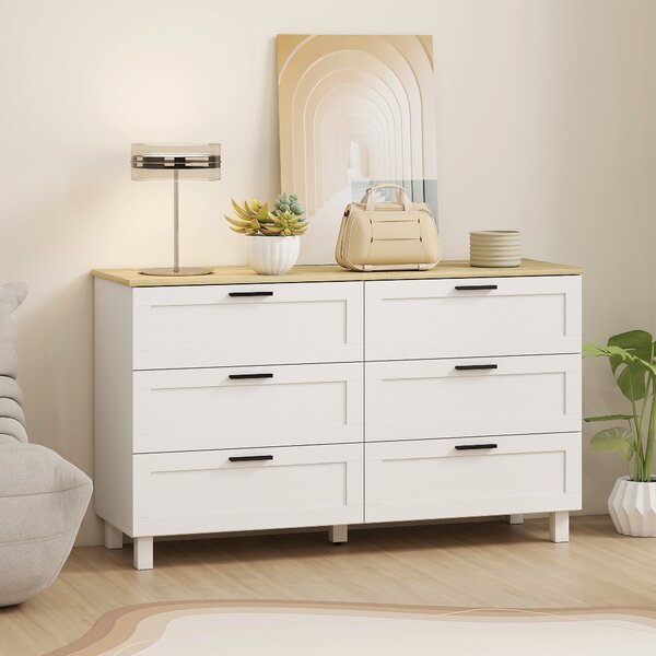 HOMCOM komoda se 6 zásuvkami, úložná skříňka s borovými nohami, moderní styl, do ložnice, obýváku nebo předsíně, 120 × 38 × 71 cm | Aosom