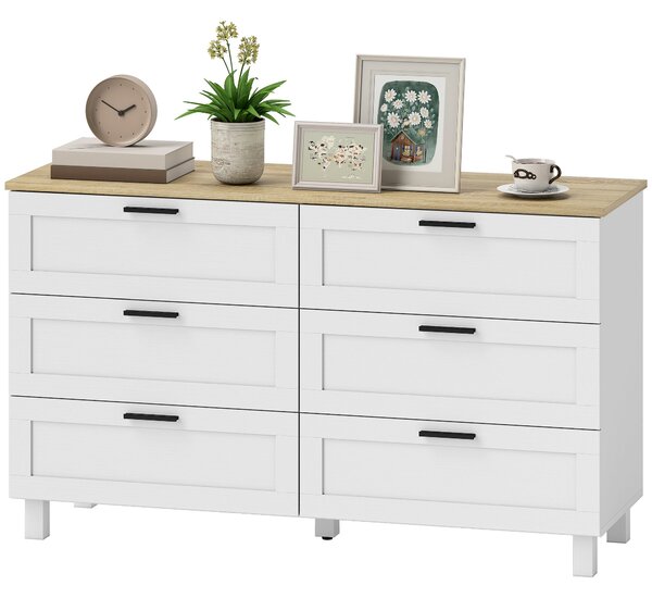 HOMCOM komoda se 6 zásuvkami, úložná skříňka s borovými nohami, moderní styl, do ložnice, obýváku nebo předsíně, 120 × 38 × 71 cm | Aosom