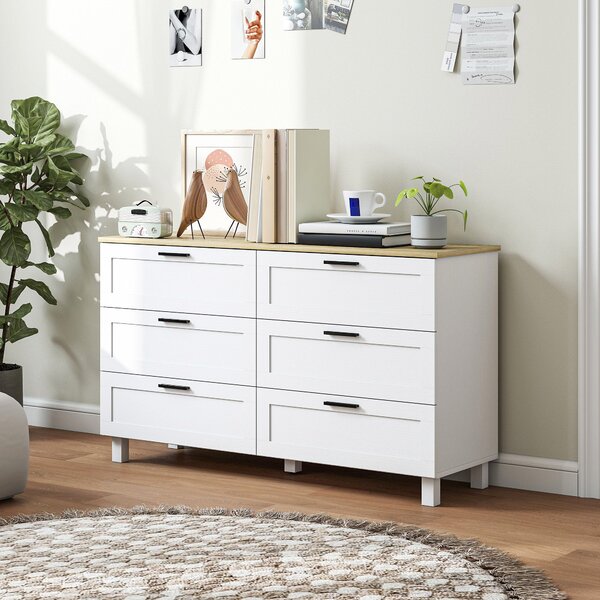 HOMCOM komoda se 6 zásuvkami, úložná skříňka s borovými nohami, moderní styl, do ložnice, obýváku nebo předsíně, 120 × 38 × 71 cm | Aosom