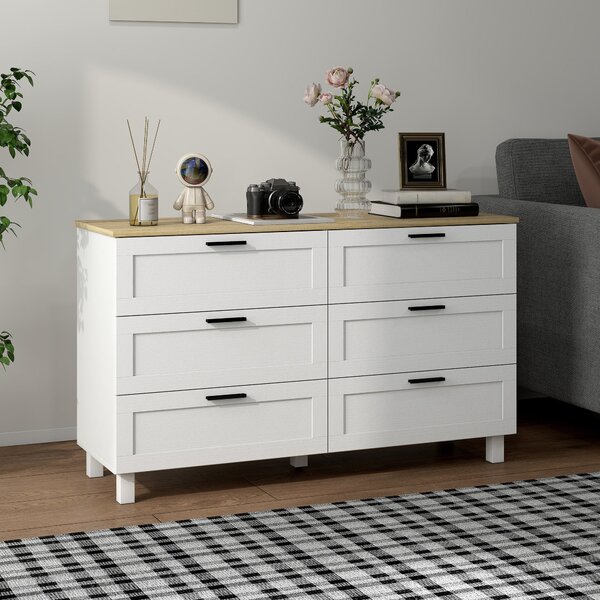 HOMCOM komoda se 6 zásuvkami, úložná skříňka s borovými nohami, moderní styl, do ložnice, obýváku nebo předsíně, 120 × 38 × 71 cm | Aosom
