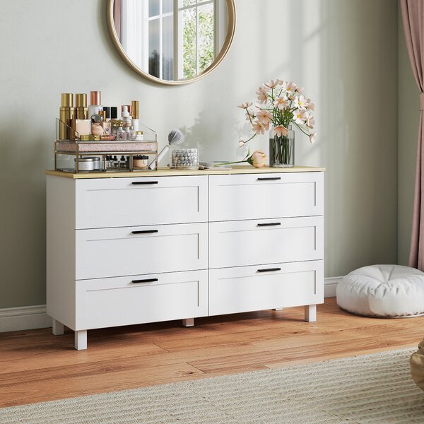 HOMCOM komoda se 6 zásuvkami, úložná skříňka s borovými nohami, moderní styl, do ložnice, obýváku nebo předsíně, 120 × 38 × 71 cm | Aosom