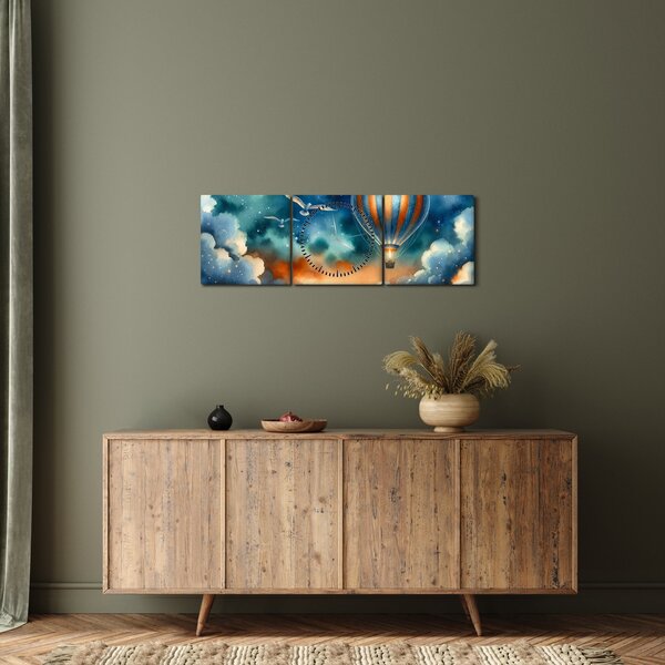 Obraz - Let noční oblohou (s hodinami) (90x30 cm)