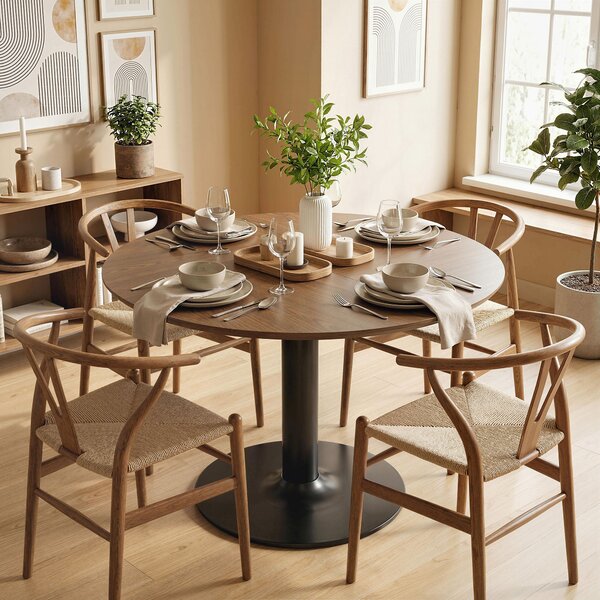 HOMCOM kulatý jídelní stůl pro 6 osob — Ø 110 x 78 cm, velká deska s ocelovou podnoží, moderní, hnědý | Aosom