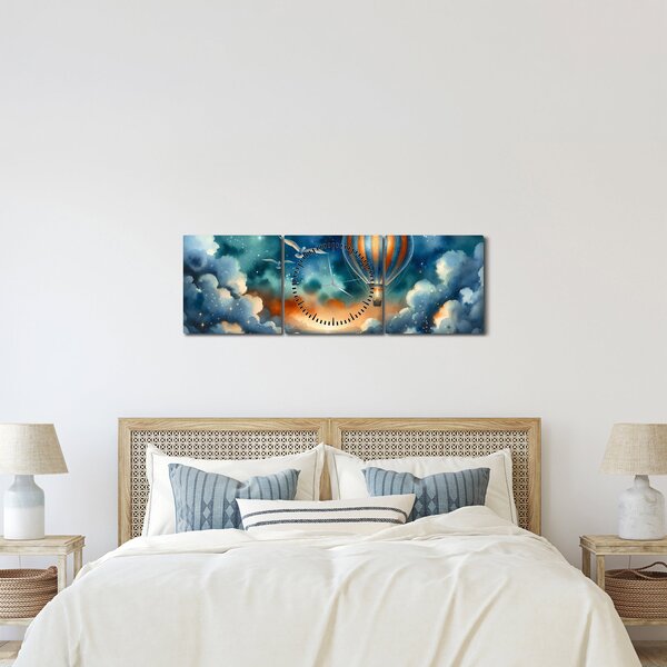 Obraz - Let noční oblohou (s hodinami) (90x30 cm)