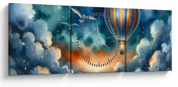 Obraz - Let noční oblohou (s hodinami) (90x30 cm)