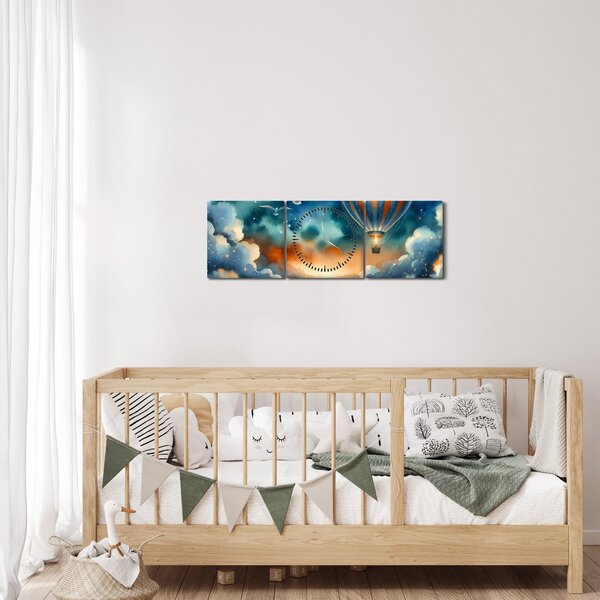 Obraz - Let noční oblohou (s hodinami) (90x30 cm)
