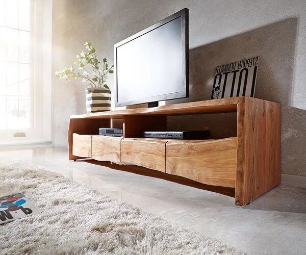 DELIFE TV stolek Live-Edge 230 cm akácie přírodní masivní 4 zásuvky