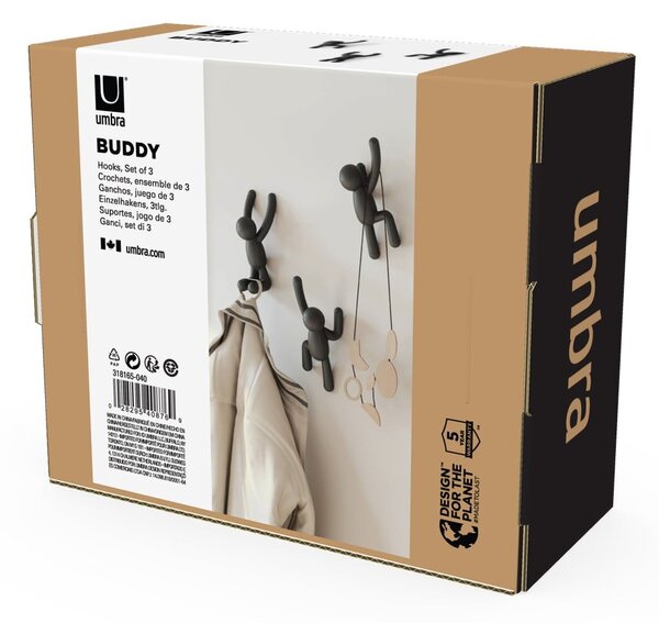 Nástěnné plastové háčky v sadě 3 ks Buddy – Umbra
