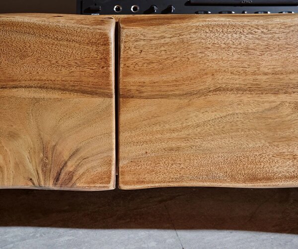 DELIFE TV stolek Live-Edge 230 cm akácie přírodní masivní 4 zásuvky