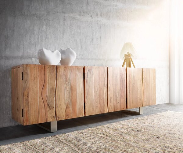 DELIFE Komoda Live-Edge 220 cm akácie přírodní masivní 6 dvířek