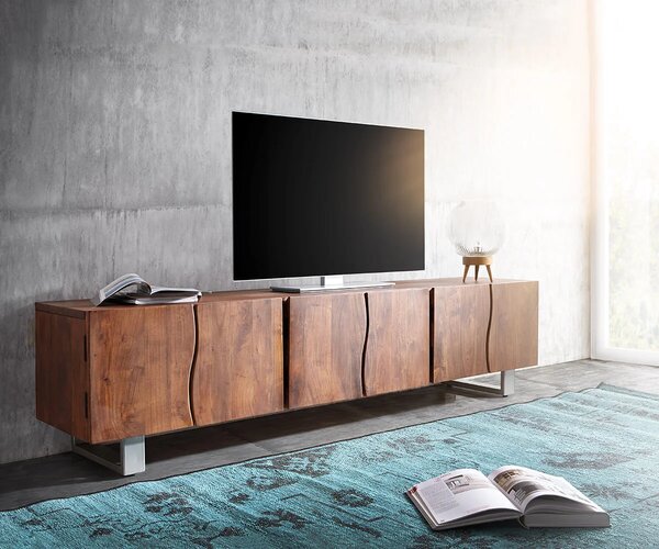 DELIFE TV stolek Live-Edge 220 cm akácie hnědá masivní 6 dvířek