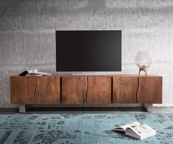 DELIFE TV stolek Live-Edge 220 cm akácie hnědá masivní 6 dvířek