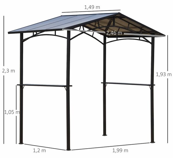 Zahradní pavilon Outsunny 2,5 x 1,5 m - ochrana na grilování - 2 police - grilovací střecha - černá kovová polykarbonátová střecha | Aosom