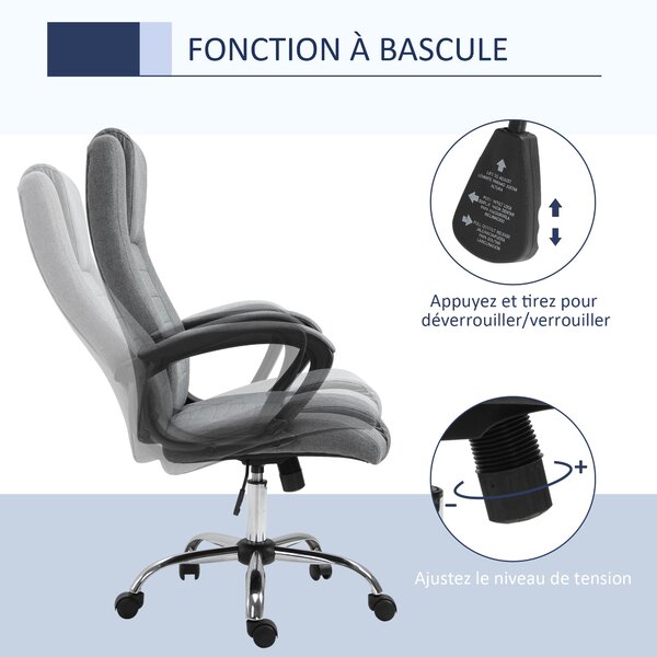 HOMCOM Manažerská ergonomická kancelářská židle s látkovým potahem, výškově nastavitelná, tmavě šedá | Aosom
