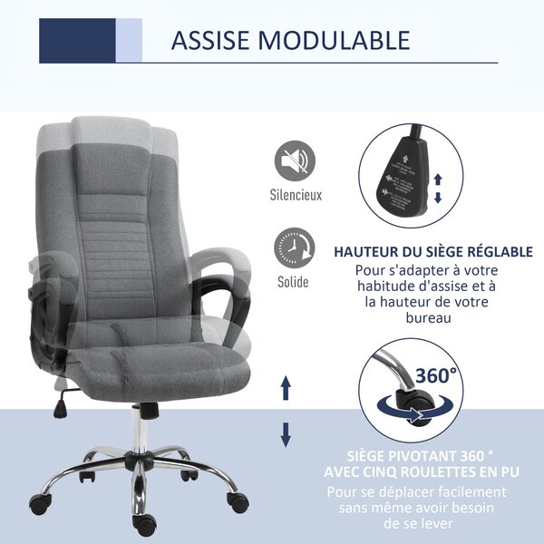 HOMCOM Manažerská ergonomická kancelářská židle s látkovým potahem, výškově nastavitelná, tmavě šedá | Aosom