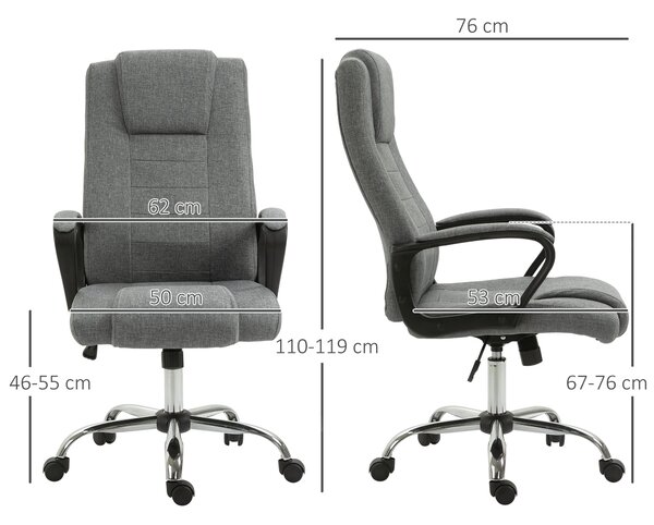 HOMCOM Manažerská ergonomická kancelářská židle s látkovým potahem, výškově nastavitelná, tmavě šedá | Aosom