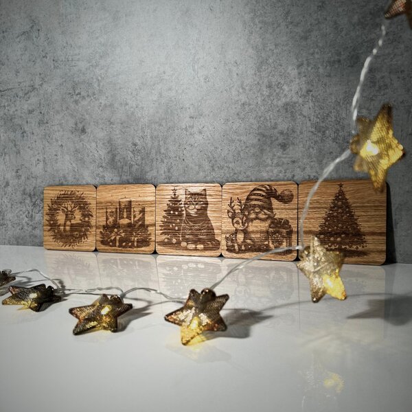 Wooden Mooden Vánoční dřevěné podtácky - sada 5 kusů