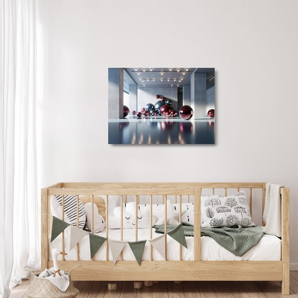Skleněný obraz - 3D prostor s koulemi II. (70x50 cm)
