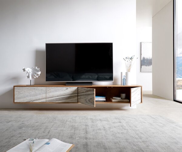 DELIFE TV stolek Kleo 220 cm akácie přírodní 4 dvířka závěsný