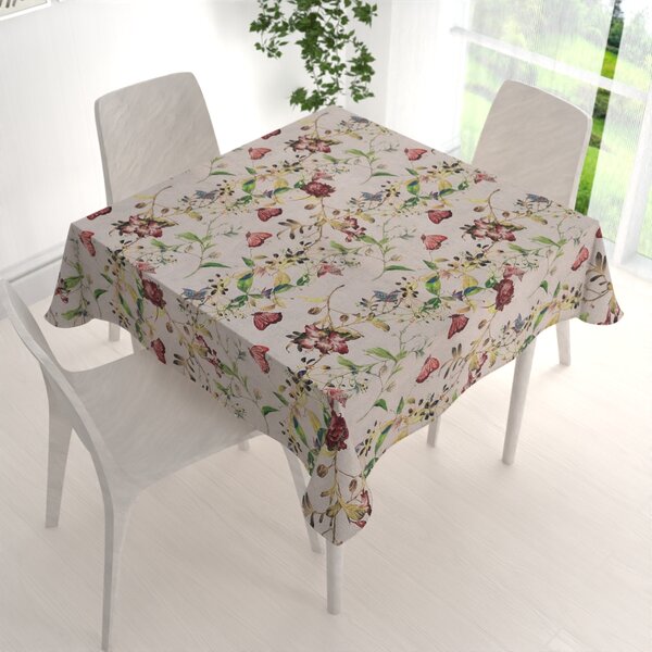 Biante Dekorační čtvercový ubrus PML-083 Květiny a motýli na béžovém 40x40 cm