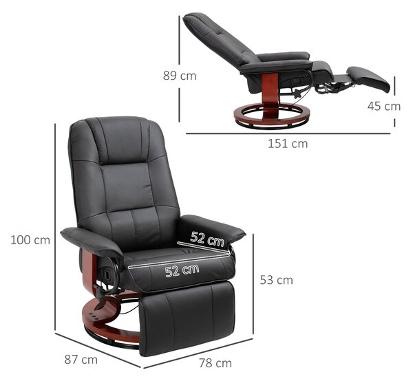 HOMCOM Křeslo Relax s Otočnou Funkcí, Funkce Polohování, Podnožka, Křeslo s Područkami, Dřevěné Nohy pro Obývací Pokoj a Ložnici, Umělá Kůže, Černé |