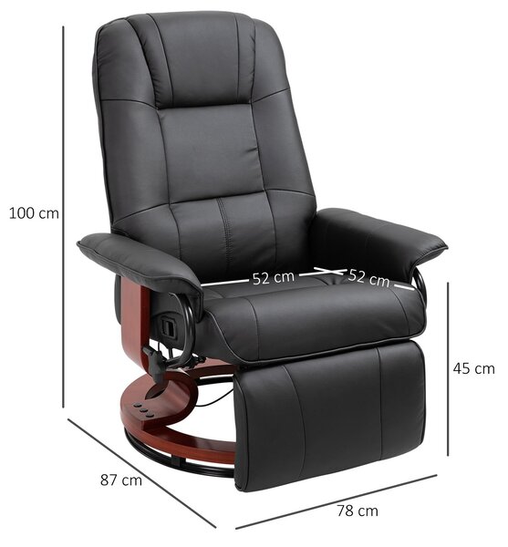 HOMCOM Křeslo Relax s Otočnou Funkcí, Funkce Polohování, Podnožka, Křeslo s Područkami, Dřevěné Nohy pro Obývací Pokoj a Ložnici, Umělá Kůže, Černé |