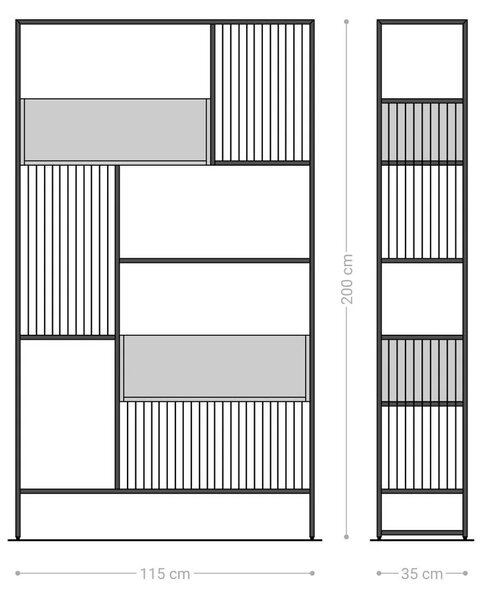 DELIFE Knihovna Lukeo 115x200 cm akácie přírodní kov černá