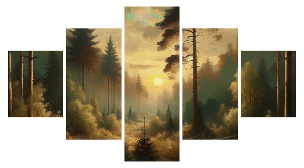 Obraz - Slunce zářící lesem (125x70 cm)