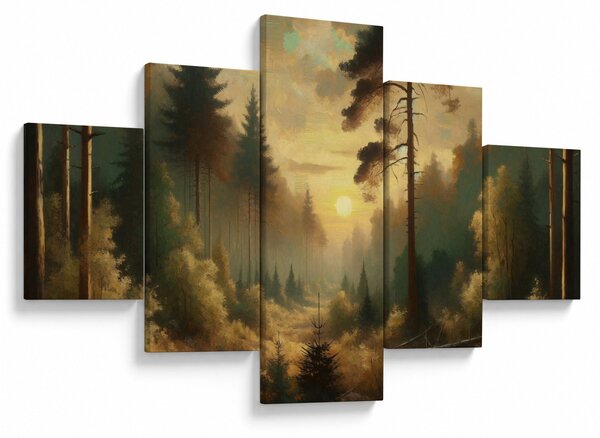 Obraz - Slunce zářící lesem (125x70 cm)