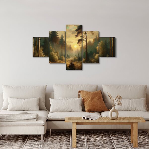 Obraz - Slunce zářící lesem (125x70 cm)