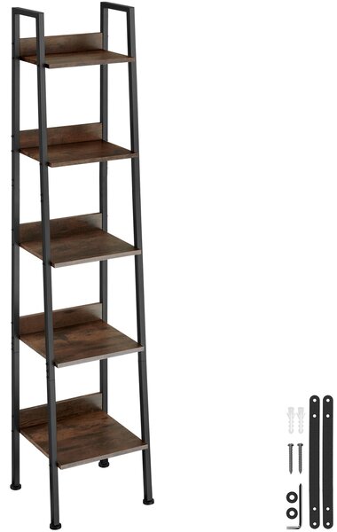 Tectake Regál s policemi - 35,5 x 31,5 x 170,5 cm, Industriální dřevo tmavé, rustikální
