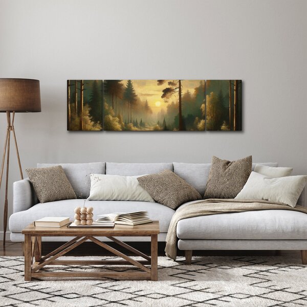 Obraz - Slunce zářící lesem (170x50 cm)