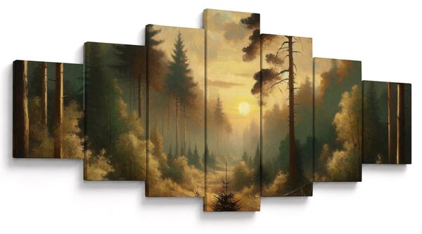 Obraz - Slunce zářící lesem (210x100 cm)