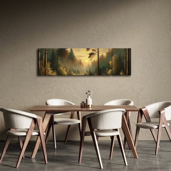 Obraz - Slunce zářící lesem (170x50 cm)