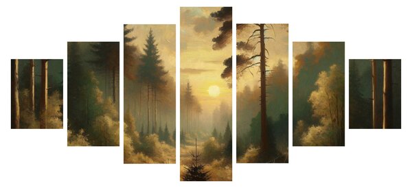 Obraz - Slunce zářící lesem (210x100 cm)